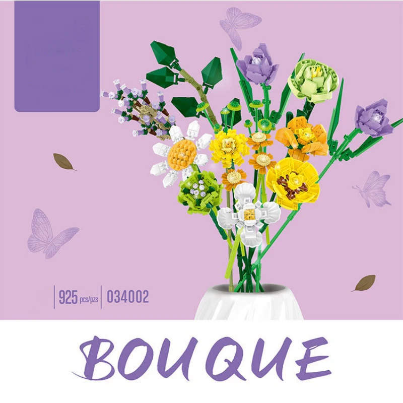 

925PCS building block flower toy model assembly, lavender immortal flower creative ornaments, girls' birthday toy flower gift