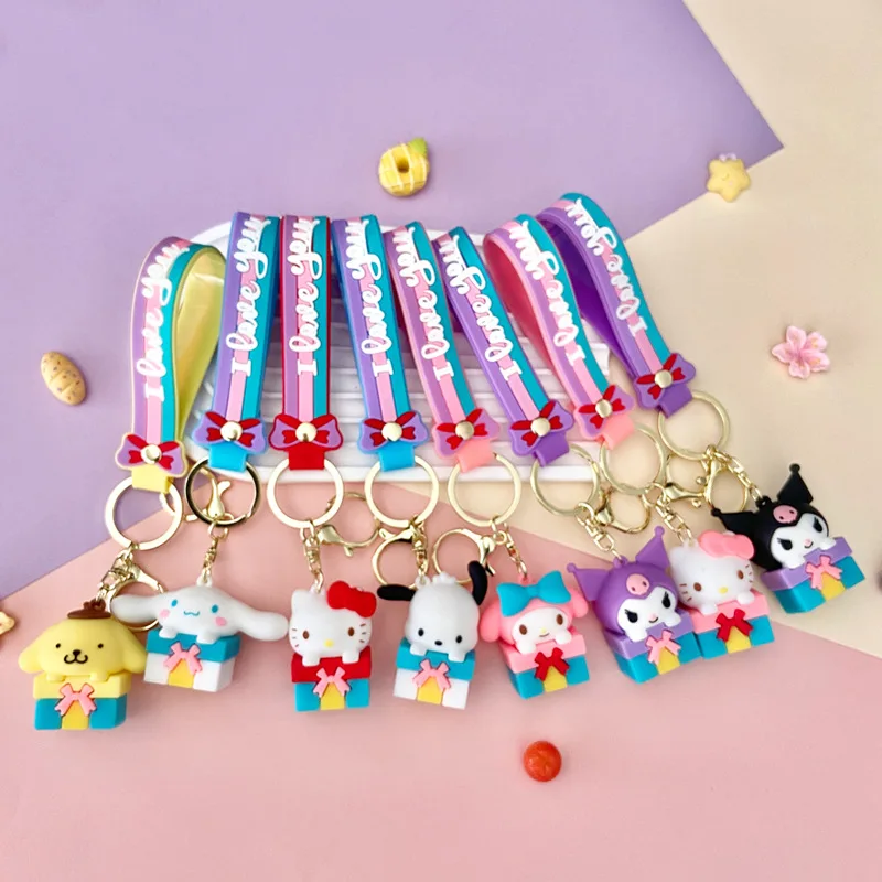 

Sanrio Hello Kitty Creative Cartoon Gift Box Doll Keychain Toy Anime Bag Pendant Car Keychain Pendant Child Surprise Small Gifts