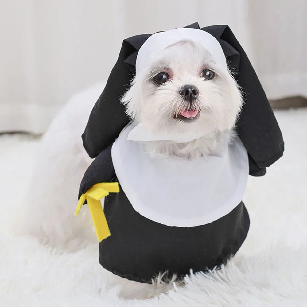 Funny Pet Costume Set Small Dog Cat Halloween Nun Cosplay Nun Headwear Dog Clothes Pet Dress Up Costume Sets DIY Pet Supplies