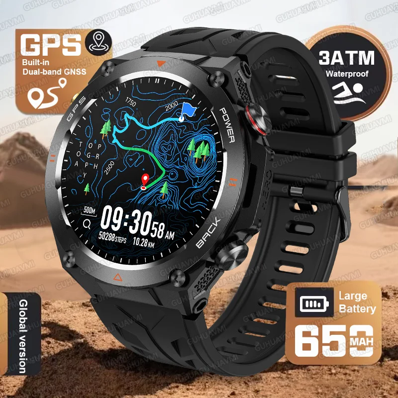 

2025 T Rex 3 встроенные военные GPS умные часы для мужчин AMOLED аккумулятор 650 мАч водонепроницаемые альтиметр уличные фитнес-спортивные умные часы