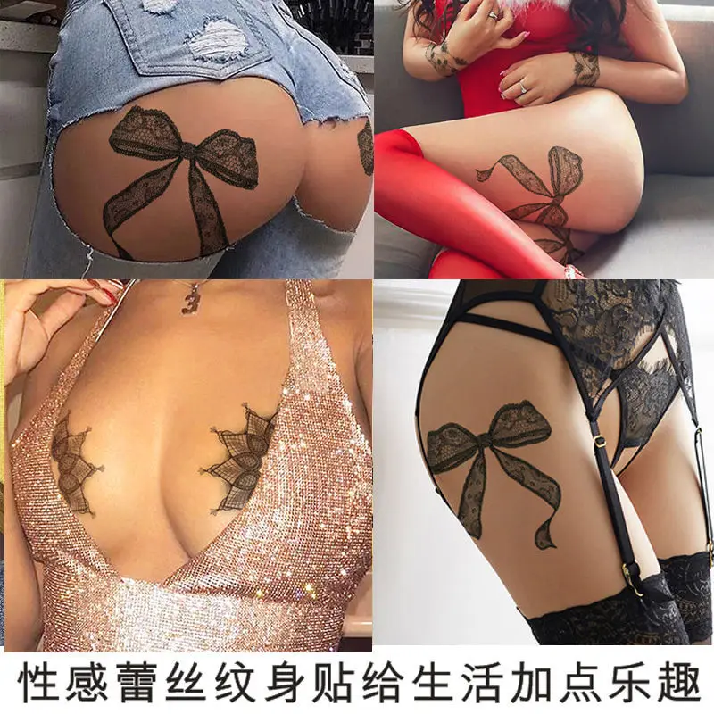 Tatuajes Temporales de encaje con lazo para mujer, Tatuajes Temporales impermeables, pegatinas de tatuaje falsas sexys, Tatuajes de brazo duraderos