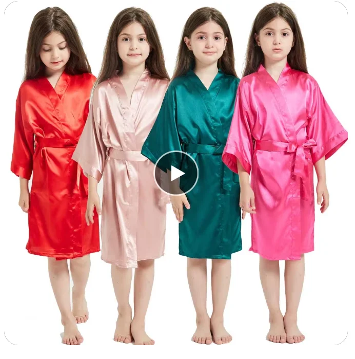 

Girl Nightgown Satin Silk Toddler Teen Pink Robes Summer Sleepwear Children's Kimono Bath Towel Robe Wedding Spa Party Birthday