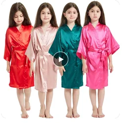 Girl Nightgown Satin Silk Toddler Teen Pink Robes Summer Sleepwear Children's Kimono Bath Towel Robe Wedding Spa Party Birthday