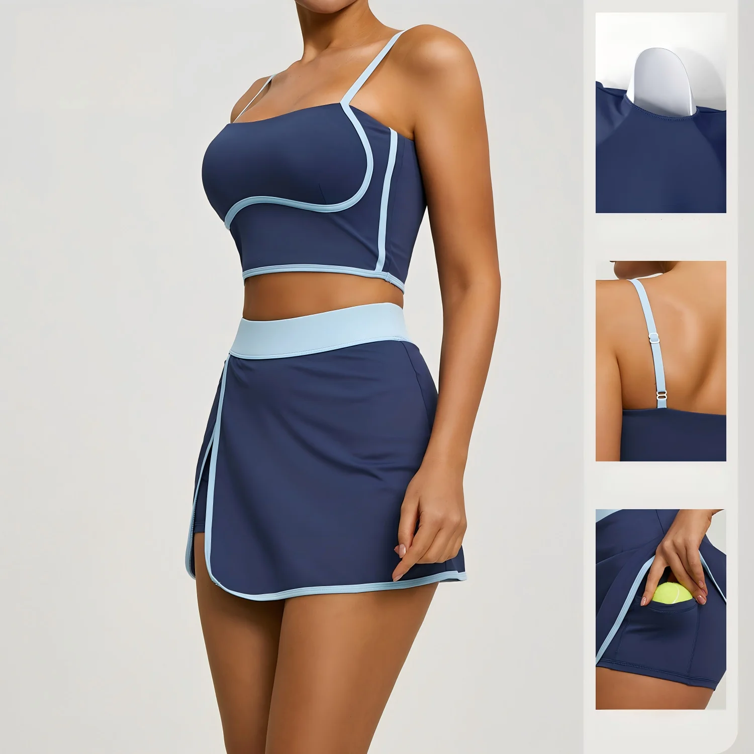 Summer Line Pattern Women's Sports Set European American Style Anti-Exposure Outdoor Running Gym Yoga Suit