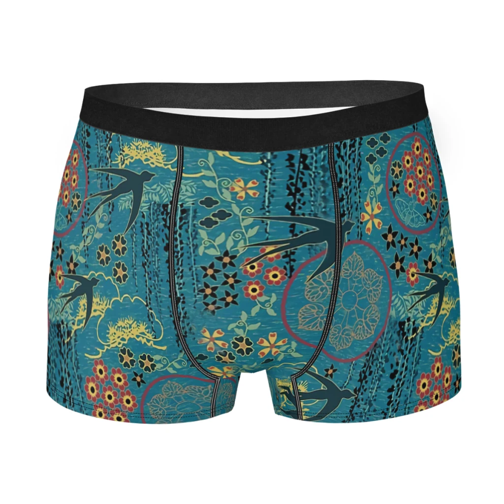 

Japanese Garden in Teal Gold Red and Black Underpants Breathbale Panties Man Underwear Comfortable Shorts Boxer Briefs