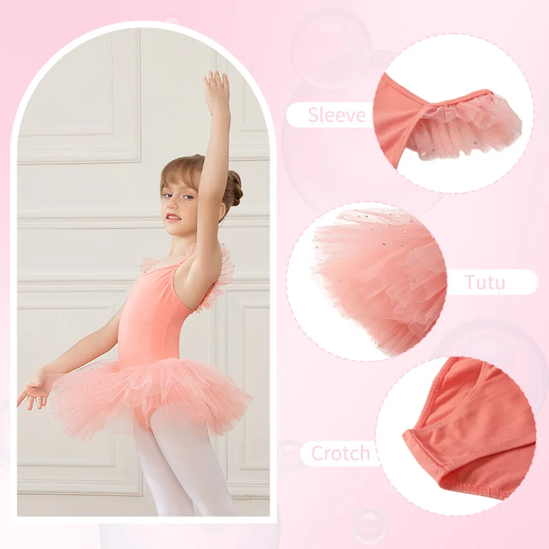 Robe Tutu de Ballet pour filles, justaucorps de Ballet pour enfants, vêtements de danse avec jupe, vêtements de danse de gymnastique, vêtements de ballerine à manches courtes