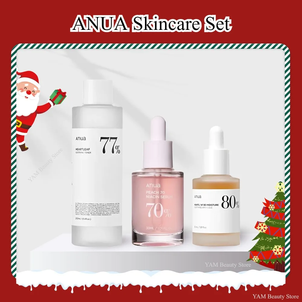 Korea Anua Skincare Sets Toner 77% Nicotinamide Essence Heartleaf Cleanser Makeup Cleansing Oil  Face Care Christmas Gift Sets