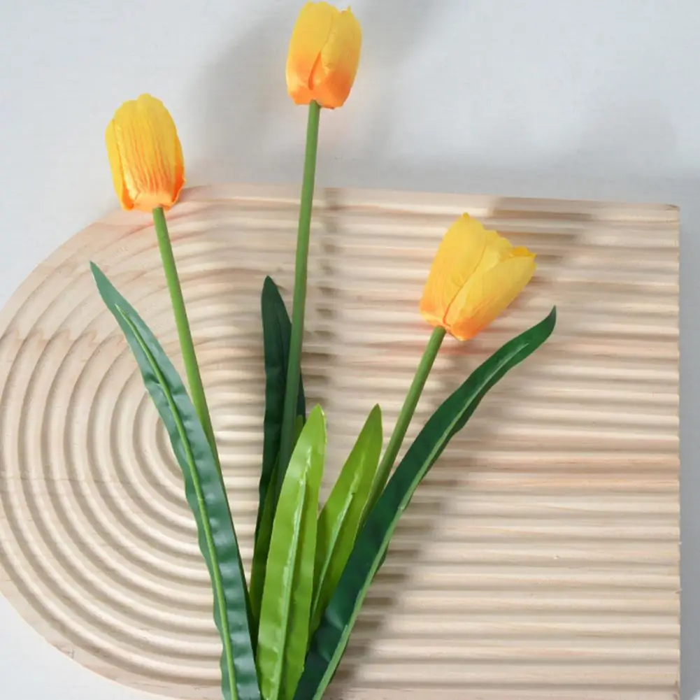 

Wedding Bouquet Flowers Artificial Flowers 3-head Silk Tulip Bouquet Bendable Iron Wire Stem Floral Arrangement Wedding