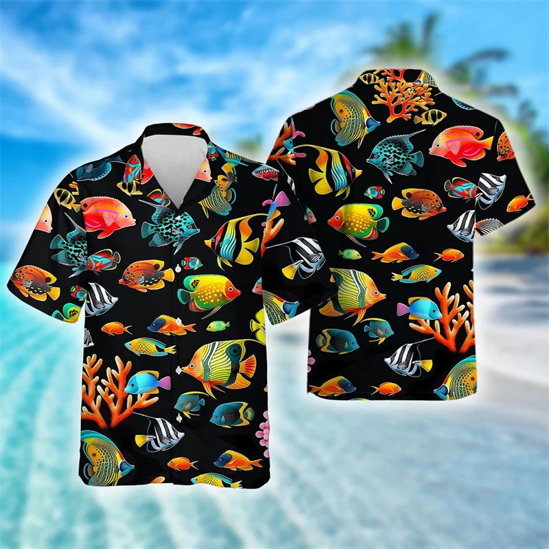 Cute Clownfish Starfish Graphic Shirts For Men Clothes Beautiful Shell Beach Shirt Hawaiian Vacation Unisex Blouses Female Tops