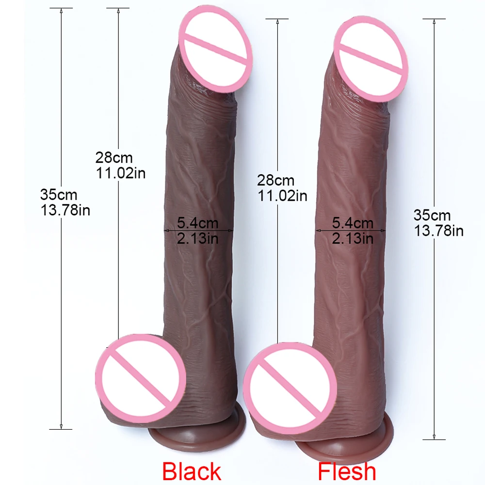 35CM Realistic Silicone Dildo Black Large Penis Sex Toy For Men Women With Thick Glans Real Dong Powerful Suction Cup Stiff Cock