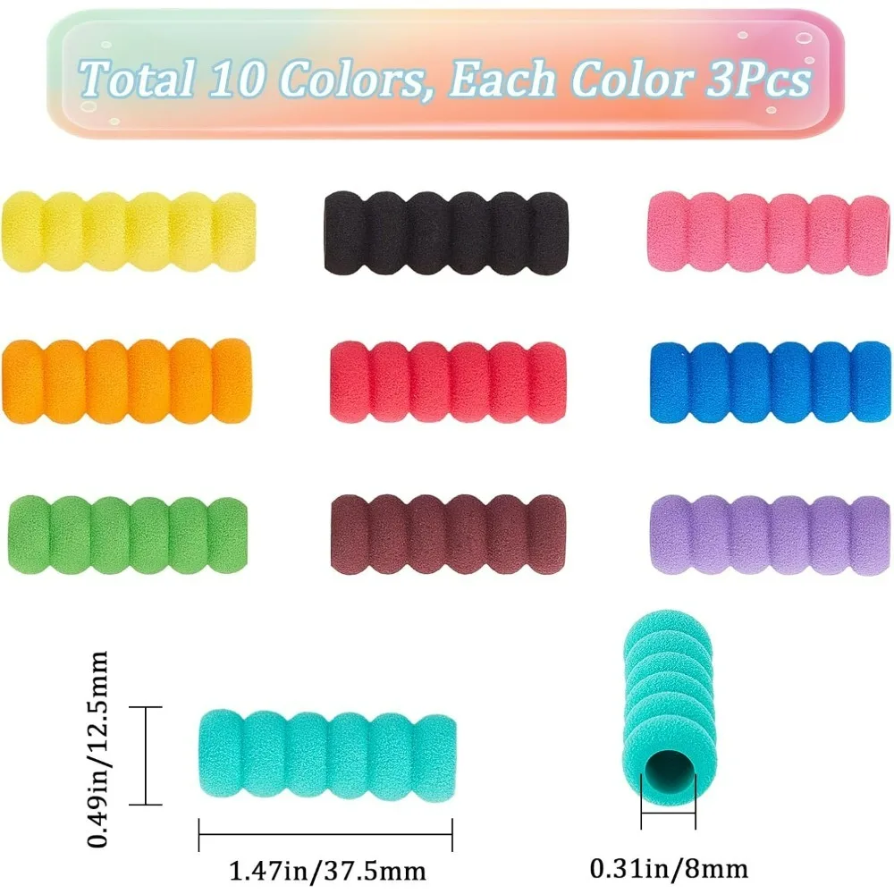 30PCS 10 Colors Foam Pencil Holder Grips Cushions Painting Pen Grippers Pencil Holders Writing Drill Pen Grippers Aid Comfort