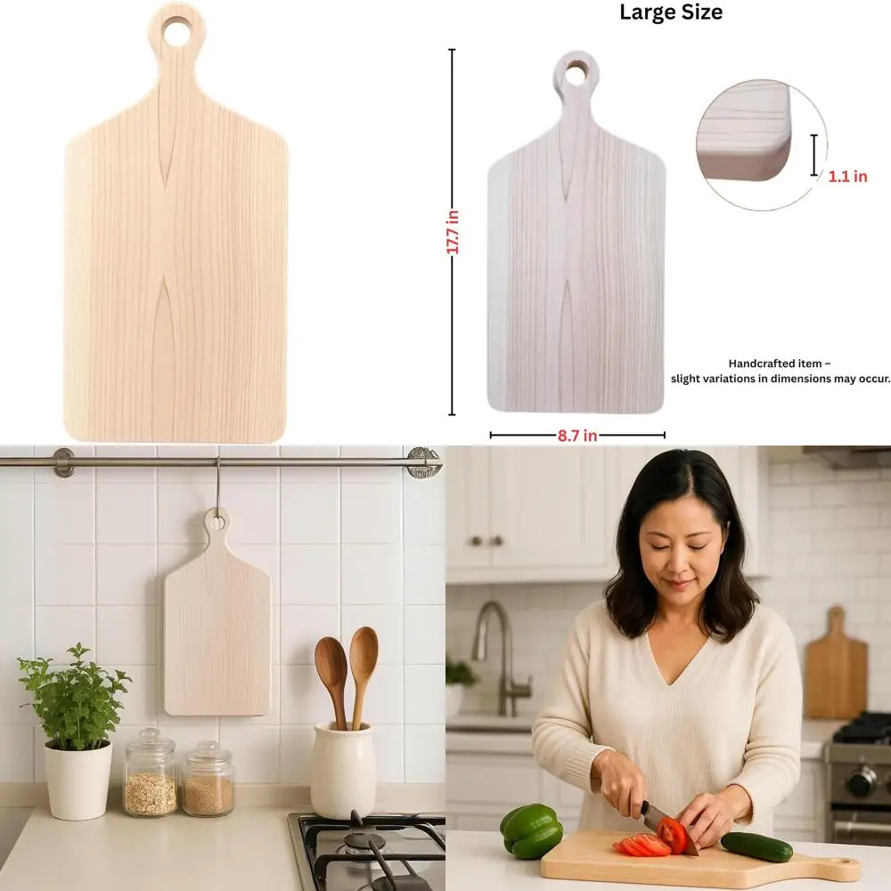 

1 Thick Solid Wood Cutting Board with Handle - Large Serving Platter for Cheese, Veggies, Fruit & Charcuterie, Handmade Lightwei