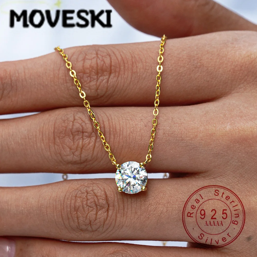 

925 Sterling Silver Moissanite Necklace, 0.5/1/2CT D Color VVS1 Round Brilliant Cut Solitaire Pendant, Fine Jewelry for Women