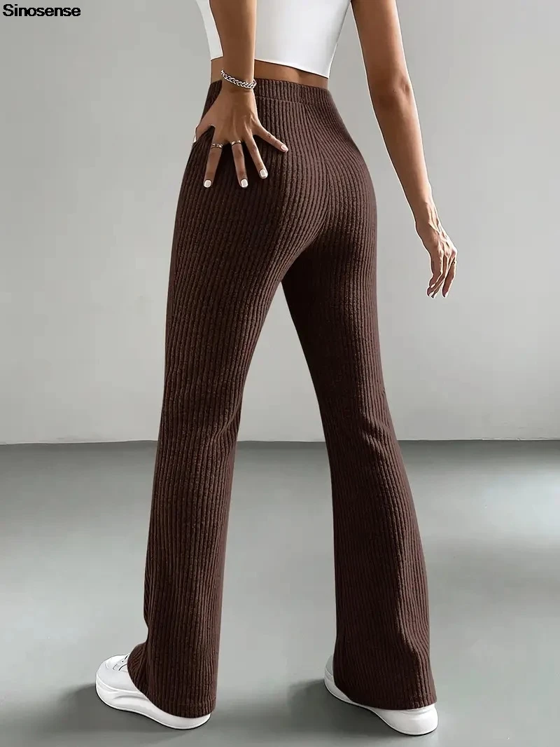 Damen-Schlaghose, gerippter Strick, hohe Taille, lässige Lounge-Hose, Y2K, täglich, Straße, Datum, Reisen, Yoga, Fitnessstudio, Workout, Fitnesshose