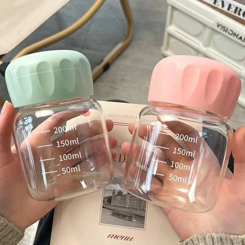 1Pieces 200ml High Borosilicate Glass Water Cup Transparent With Scale Mini Fat Cup Portable Juice Mug Outdoor Tableware