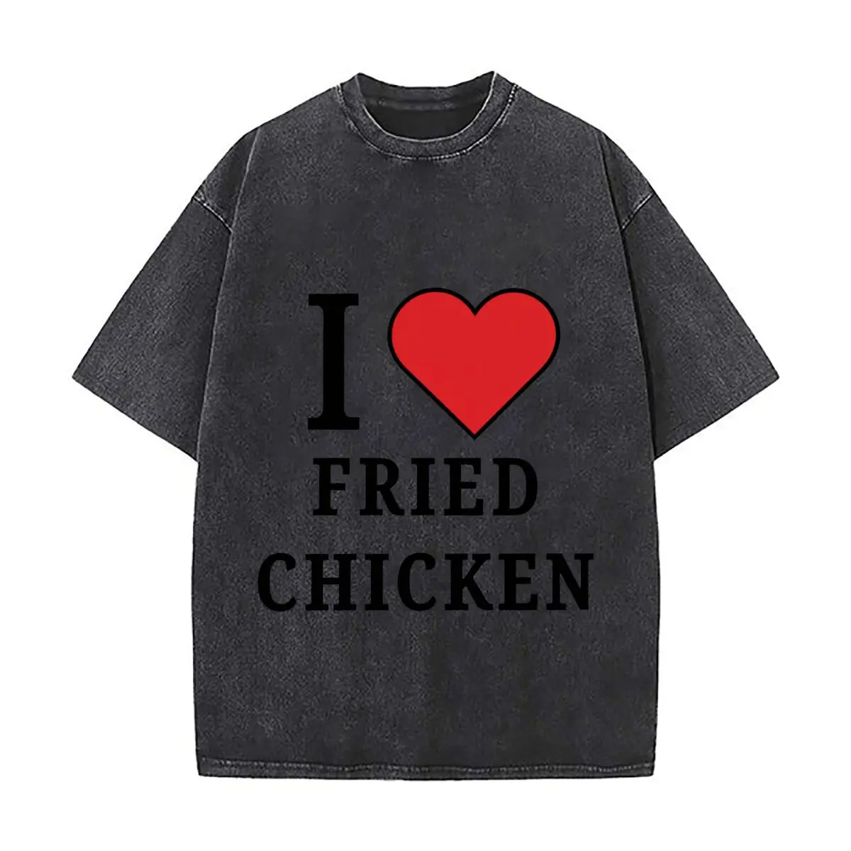 Футболка I Love Fried Chicken с графическим принтом в виде красного сердца, потертая, выцветшая, свободного кроя, в уличном стиле, для прогулок в парке