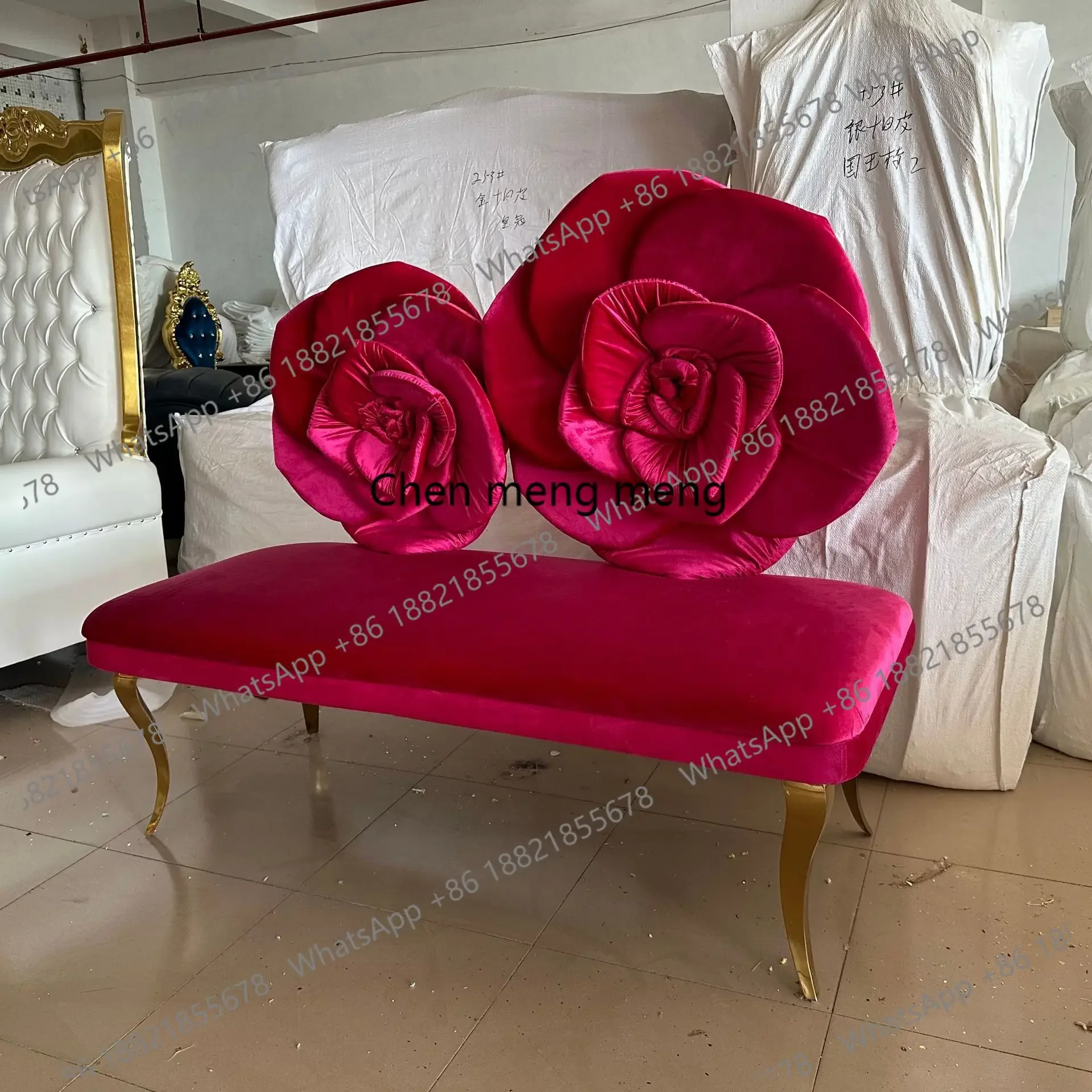 NQ52 Stainless steel wedding rose sofa Double wedding sofa Groom and bride sofa multiple colors Sofas with backrests for Hotel