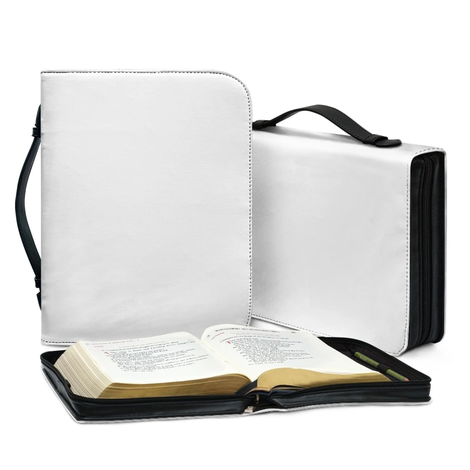 Custom Patterned Unisex Bible Bag PU Leather Shoulder Style Zipper Portable Bible Storage Bags Church Genealogy Faith Books Gift