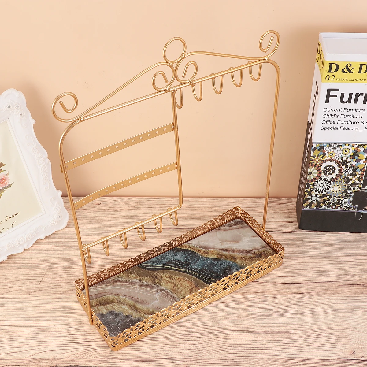 

Earrings Display Rack Jewelry Hanger Holder Stand for Women Jewlery Tree with Hooks Organizer Golden Necklace