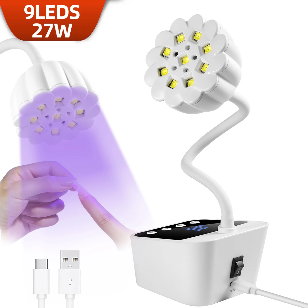 27W professionele nagellamp sneldrogende LED UV-nageldroger met automatische detectie 4 timerinstellingen 360 °   Buigbare tafellamp voor manicure