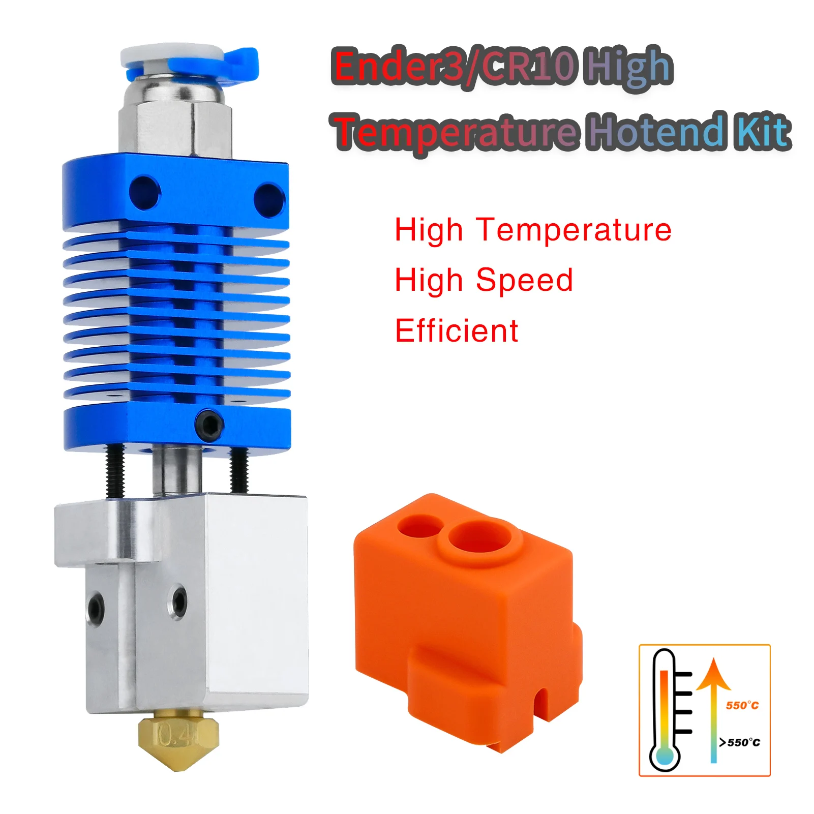 Ender3/CR10 Hotend kit Untuk 550 ℃ tembaga berlapis nozel gunung berapi blok pemanas bi-logam tenggorokan kecepatan tinggi ekstruder Hotend Kit