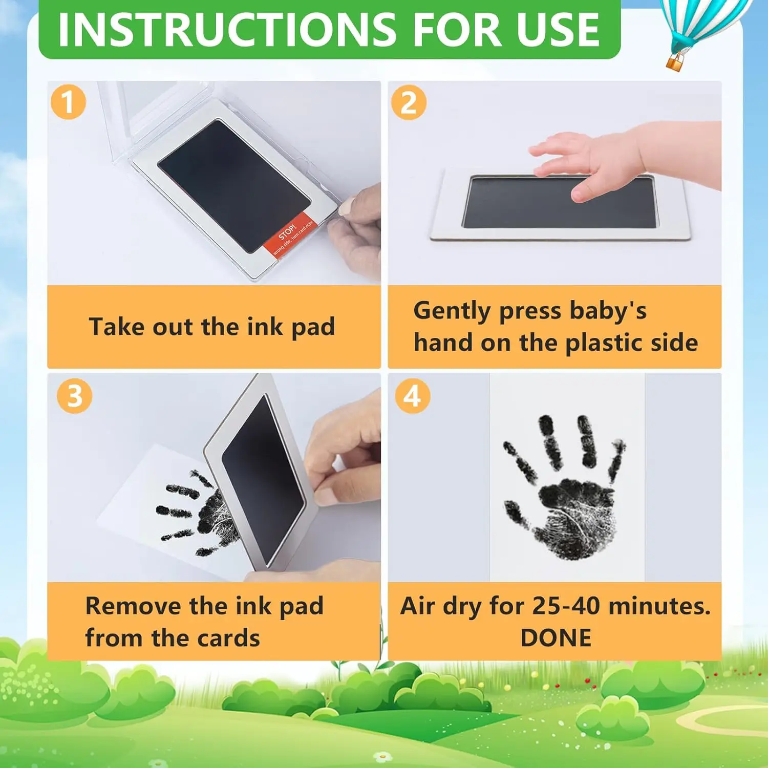 Safe Non-toxic Baby Footprints Handprint No Touch Skin Inkless Ink Pads Kits for 0-10 Months Newborn Pet Dog Footprint Souvenir