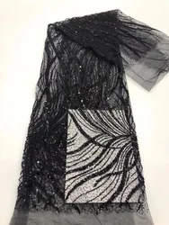 African Luxury Sequins Lace Fabrics Latest Beaded Embroidery French Tulle Mesh Lace Fabric Material for Party Wedding XB5648