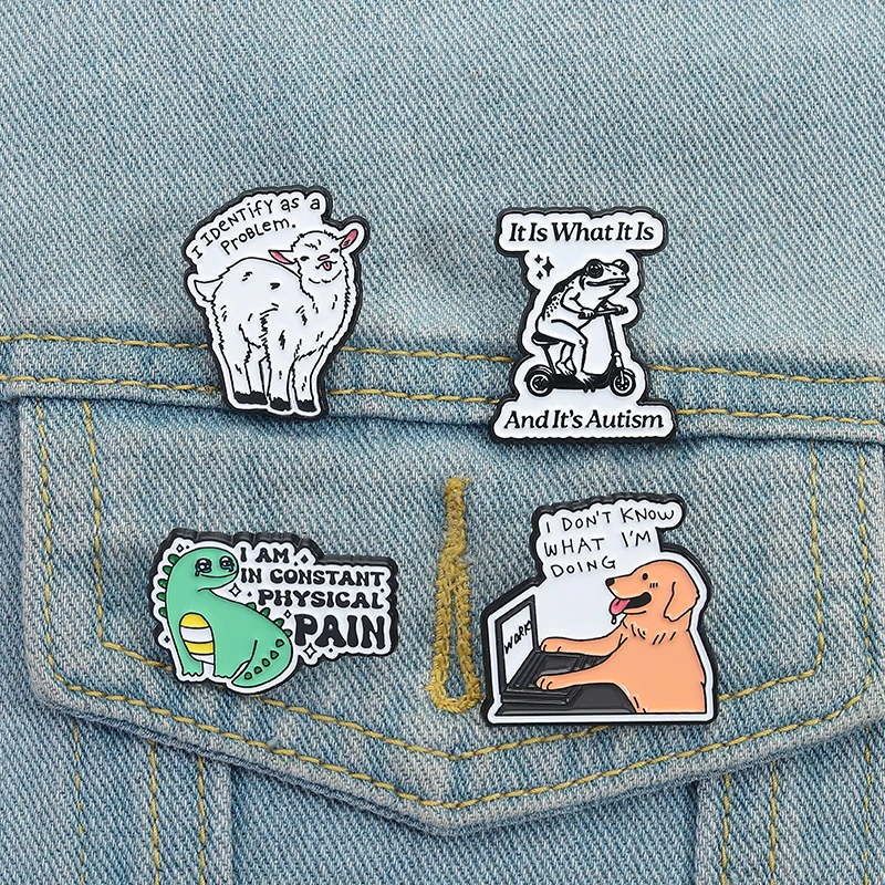 I am In Constant Physical Pain Enamel Pin I Identify As a Problem Cute Golden Retriever Frog Brooches Lapel Badge Jewelry Gifts