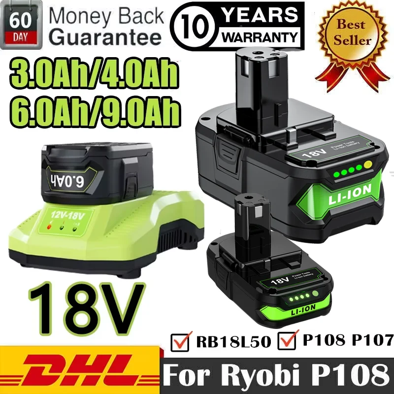Batería de iones de litio P108 RB18L20 de 18V para Ryobi, batería de repuesto para Ryobi P102 P103 BPL1820 RB18L50 RB18L40, herramienta inalámbrica