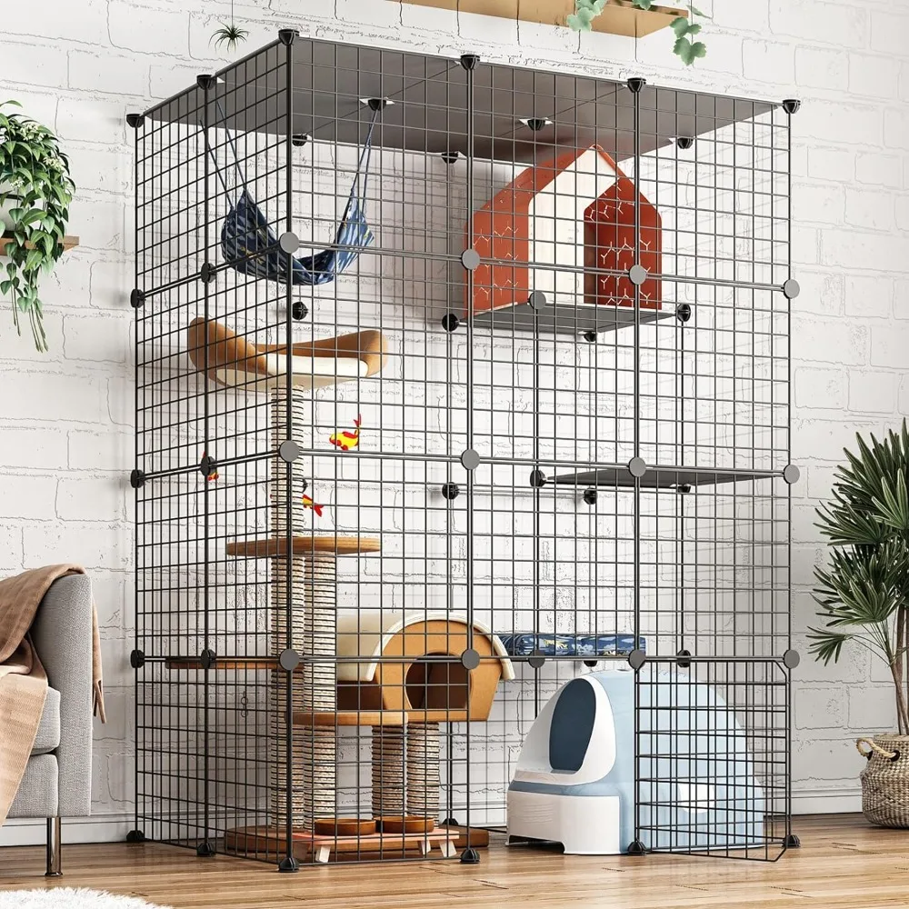 

Large Cat Cage Enclosure Indoor DIY Cat Playpen Detachable Metal Wire Kennels Crate 2x3x4 Large Exercise Place Ideal for 1-3 Cat