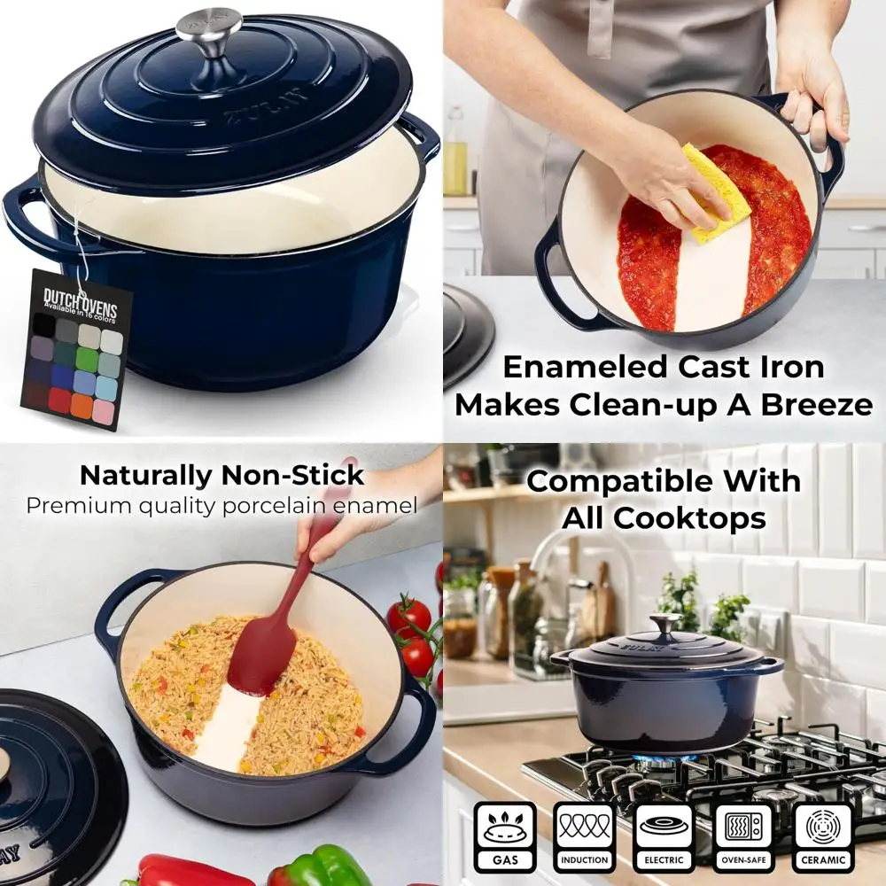 

6 Quart Enameled Cast Iron Dutch Oven Pot with Lid - Premium Durability, Oven Safe to 500°F, Heavy Duty Cooking Pot for Home and