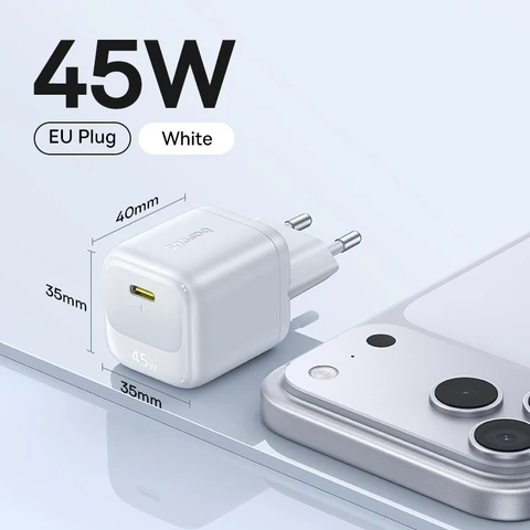 Зарядное устройство Baseus 45W GaN для телефонов iPhone 17, 16, 15, 14, 13 Pro Max, USB-C зарядка с поддержкой быстрой зарядки PD, QC, PPS для ноутбуков