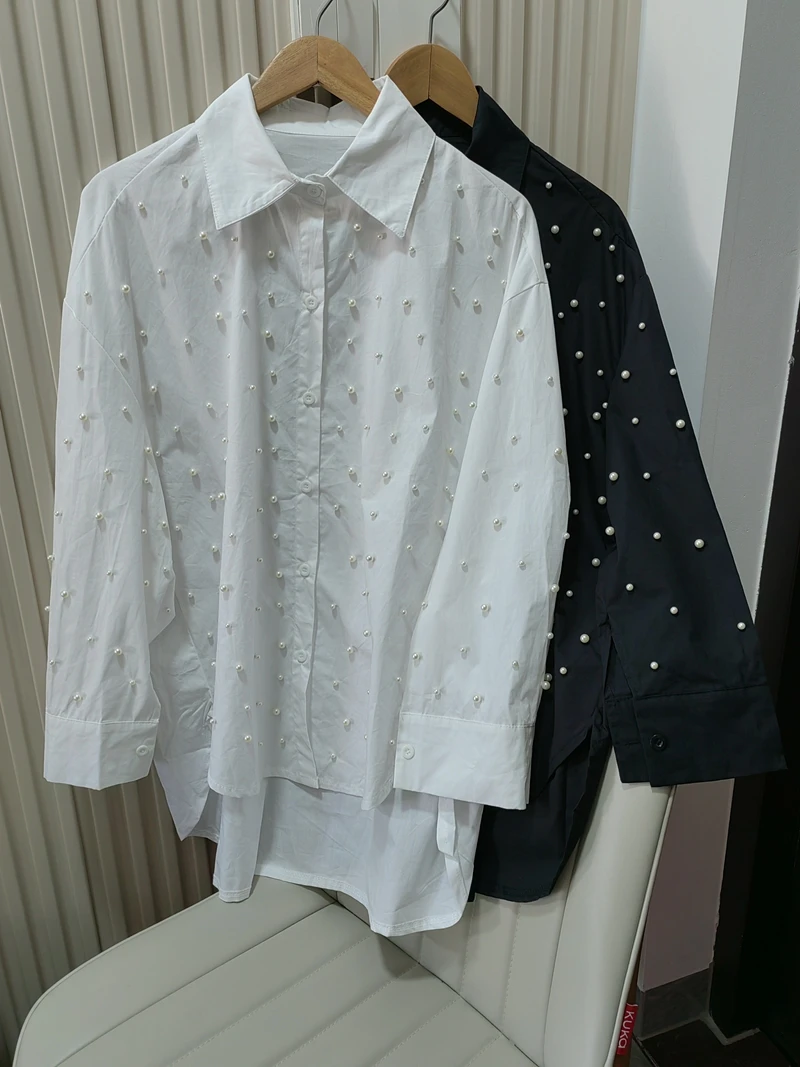 Heavy Industry Beaded Shirt for Women 2025 Autumn and Winter New French Design Niche Tops
