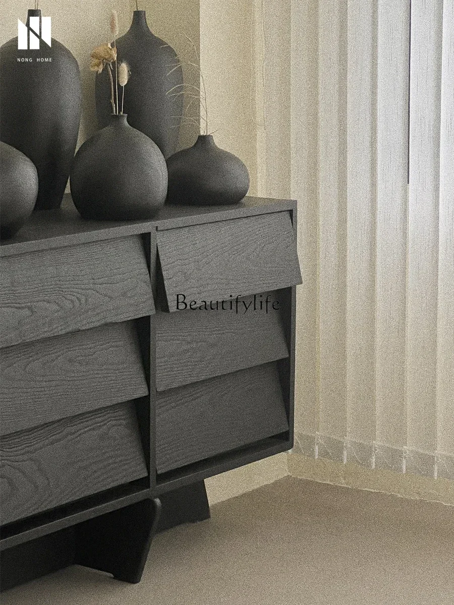 Z.Qiji Wind Black الخشب الصلب تسعة أدراج خزانة جانبية للتخزين المتعثرة #5