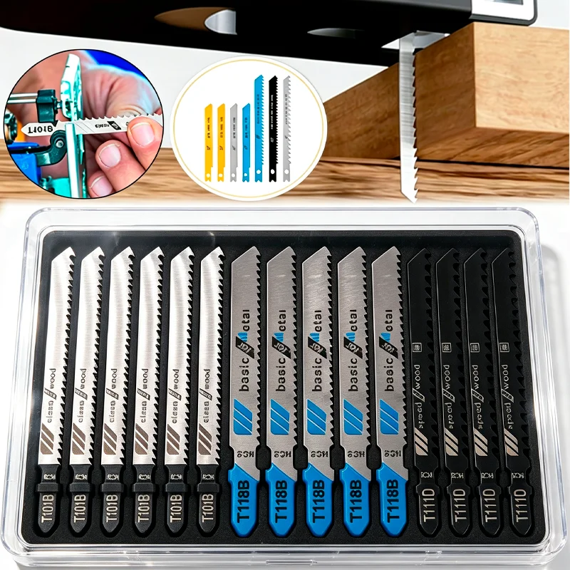 T Shank Jigsaw Blades Set Assorted Reverse Teeth Steel Saw Replacement Blade for Cutting Wood Plastic Metal Woodworking Tools