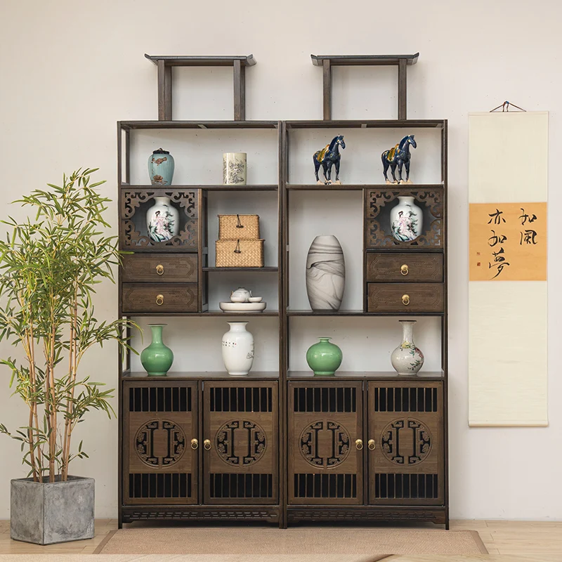 Pqf Solid Wood Duobao Pavilion Tea Decoration Display Cabinet Tea Room Storage Locker Tea Stand Storage Rack