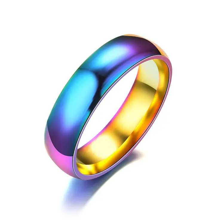 Wholesale Jewelry -- Titanium steel Rainbow Colorful 6 mm Rings for Men No Change Color Fashion Jewelry