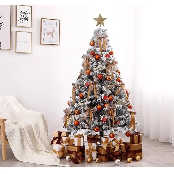 White Christmas Tree Home Package with Dense Flocking Snow Christmas Scene Decoration 120CM-300CM