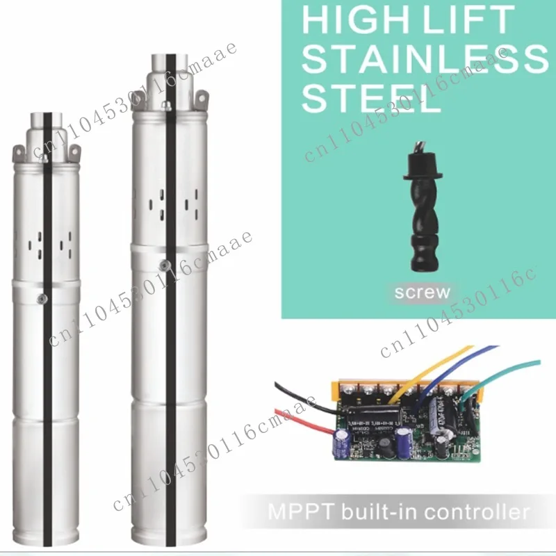 SP2-120 60V DC Brushless Solar Stainless Steel Screw Pump Deep Well Pump 1 HP 120m Head, Built-in Controller