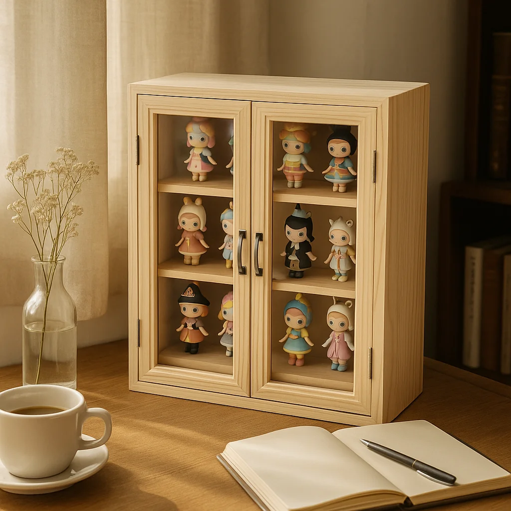 

Handmade Doll Model Glass Cabinet Display Box for Bubble Mart and Blind Box Pine Vertical Ladder Display Stand
