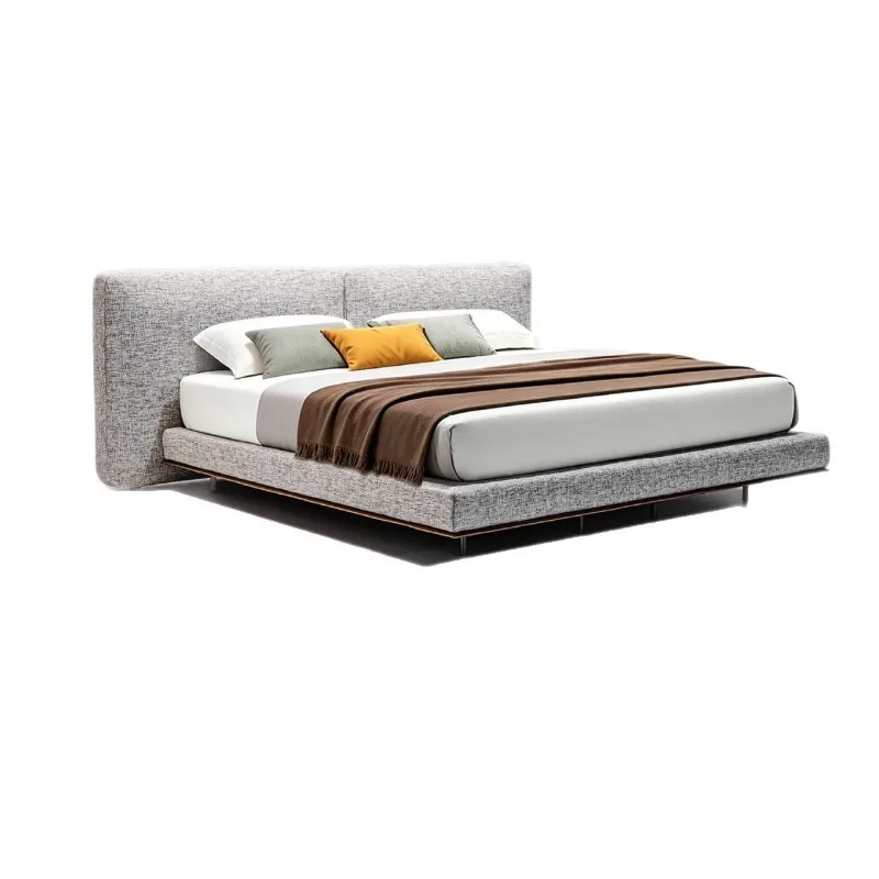 Cotton and linen fabric bed, Italian minimalist widescreen bed, modern master bedroom bed