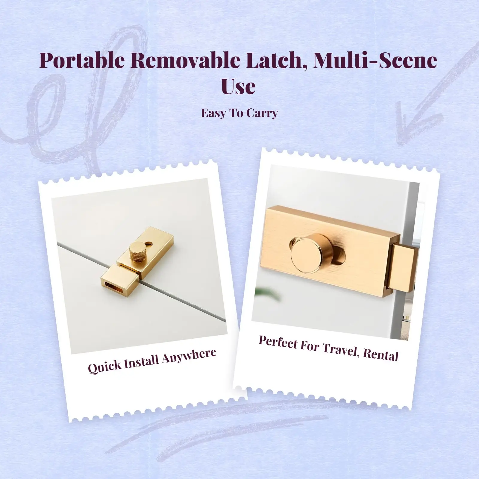 Draagbaar deurslot, schuifgrendel, veiligheidsslot zonder boor, geschikt voor slaapkamer en houten deuren, eenvoudig te installeren, zinklegering