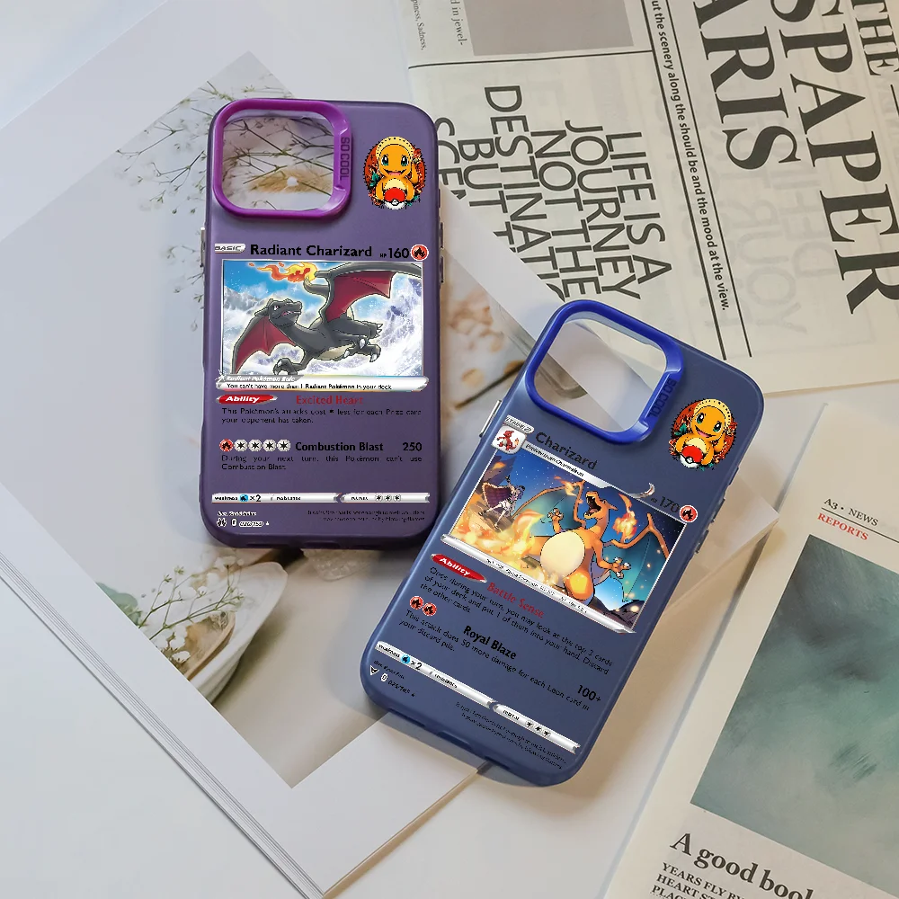 Чехол для телефона Charizard Card Introduction для IPhone 16 Pro Max 15, 14, 13, 12, 11 Plus, многоцветный лазерный противоударный чехол Aurora