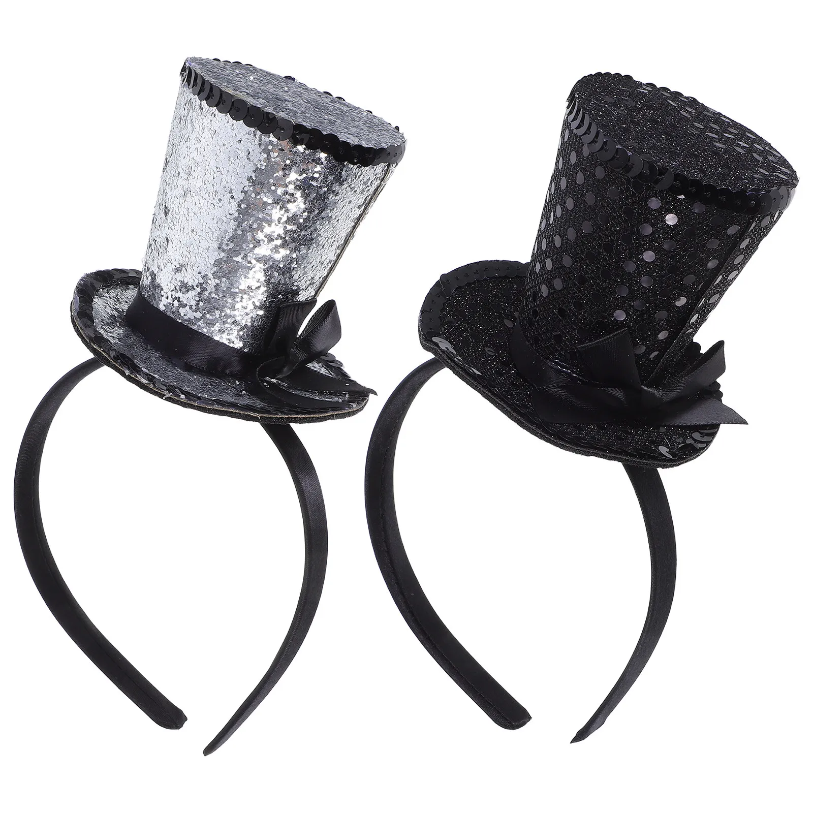 

2Pcs Festive Glitter Top Hat Headband Versatile Celebration Hair Accessory for Women New Year Halloween Carnival