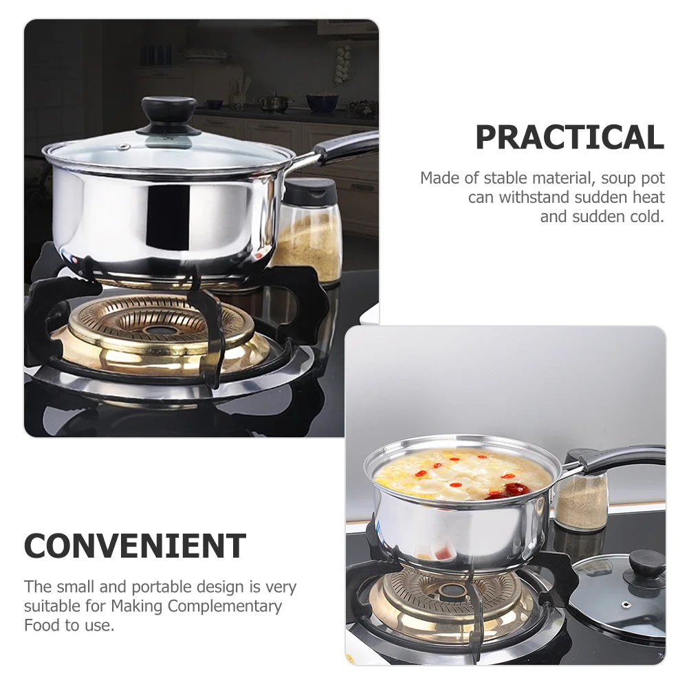 

Small Stainless Steel Milk Pot Heat Resistant Handle Saucepan Soup Pot Kitchen Cookware Stovetop Cooking Pan Induction Gas