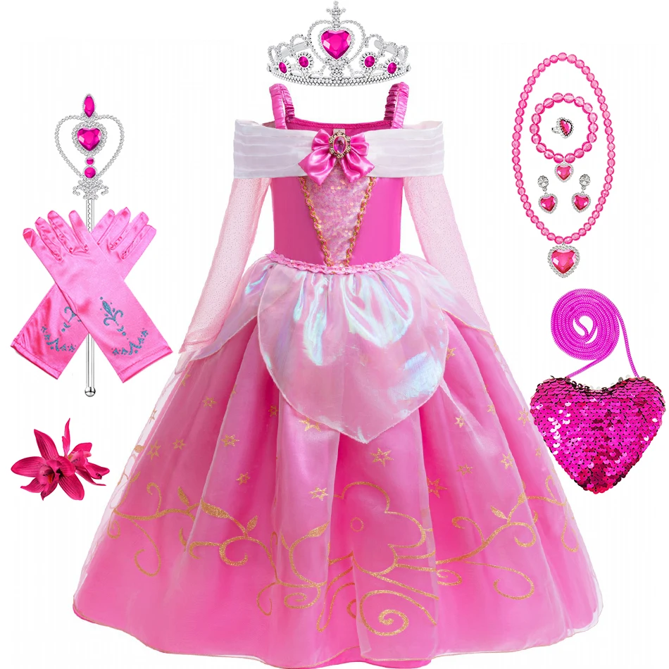 Aurora Cosplay Princess Dress Girls Ball Gown Children Sleeping Beauty Stage Performance Clothes Kids Birthday Gift