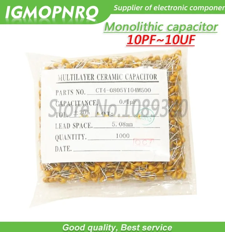 1000Pcs 50V monolithic ceramic capacitor 10PF~ 10UF 22PF 33NF 220NF 1NF 1UF 2.2UF 100NF 330NF 0.1UF 102 104 105 106 103 473 331