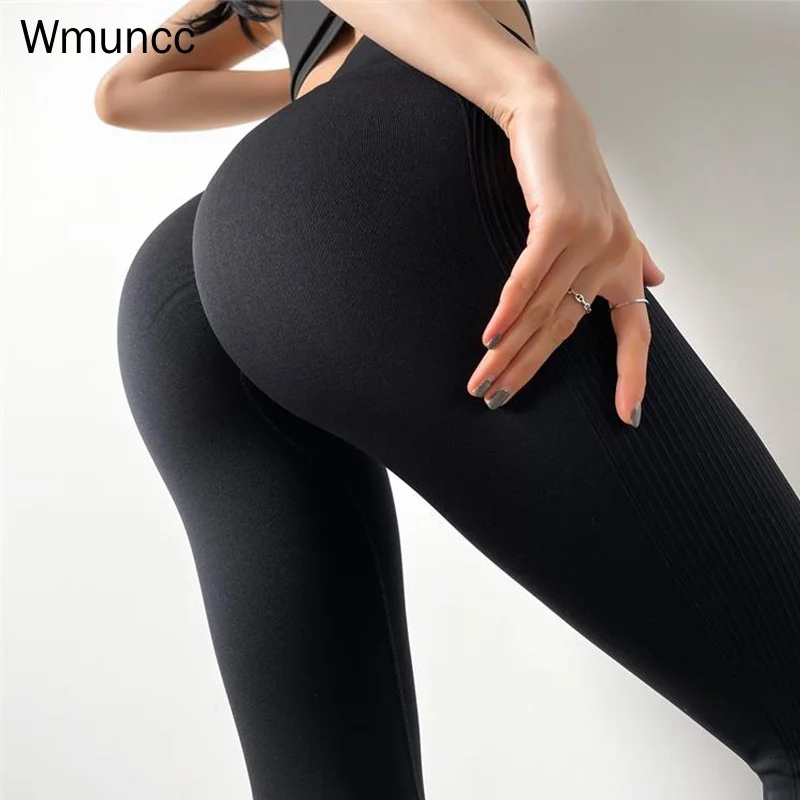 Wmuncc-mallas de cintura alta sin costuras para mujer, pantalones de nailon y LICRA para gimnasio, realce de cadera y glúteos, Sexy