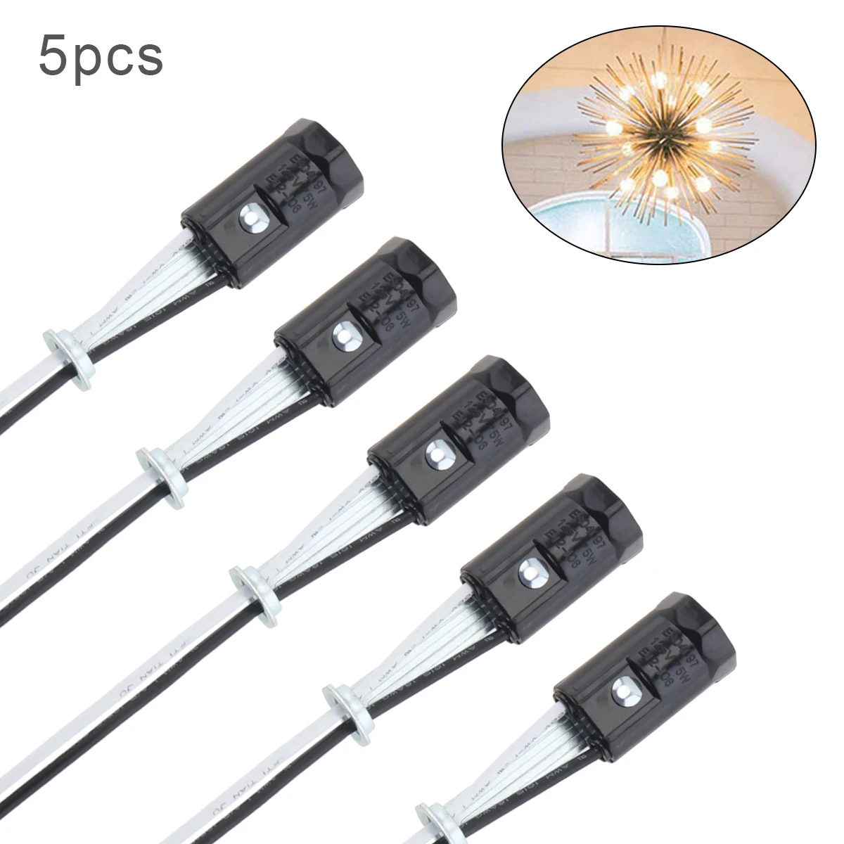 5pcs E12 Lamp Holders Candelabra Base Light Bulb Socket Bracket Lamp Cap with Black/White Wire for Crystal Light Candle Lamp