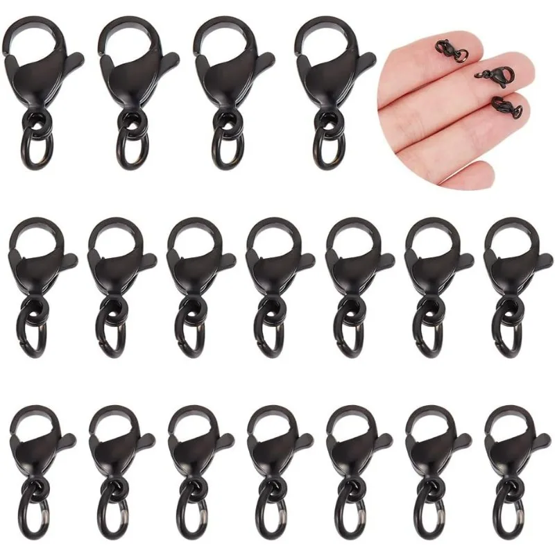 

30Pcs 3 Sizes Stainless Steel Lobster Claw Clasp 9~12mm Black Necklace Clasps Fastener Hook End Chain Clasps Jewelry Clasps